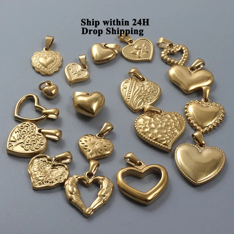 Customize Stainless Steel Gold Plated Stainless Steel Heart Pendants For DIY Love Necklace Charms Valentine Gift Heart