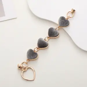 Popular Customized Metal Heart Fur Lanyard Cord String Strap Universal Mobile Charm Hook Cell Phone Charms Beads