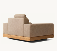CORTONA Chaise longue d'extérieur en teck Cadre en bois de teck massif Canapé de salon d'hôtel Tissu blanc Style de luxe moderne Vie en plein air