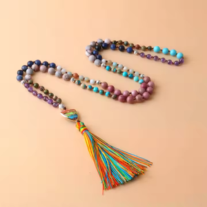 Collar bohemio de piedra natural Mala para mujer, abalorio imperial de amatista, collar con colgante de borla con cuentas de Rosario 108 - Product Image 3