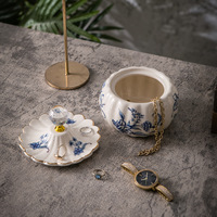 Boîte de rangement de bijoux vintage en céramique pour décoration de mariage avec couvercle petits récipients floraux en porcelaine avec couvercle
