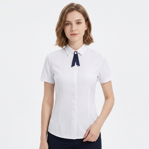 Blusa de Tecido de Fibra de Menta 45,5% com Gola Alta, Camisa Feminina de Manga Curta, Nova Chegada, Desconto para Pedidos em Massa, Venda Quente no Atacado - Product Image 1