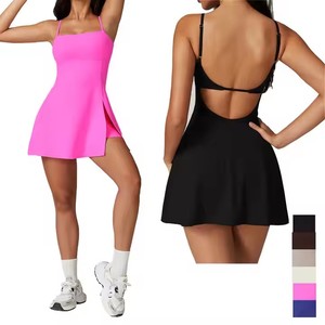 P864 Vestido de entrenamiento de tenis para mujer con logotipo personalizado con pantalones cortos y sujetador Falda de yoga atlética de golf para ropa de tenis - Product Image 1