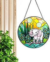 Attrape-soleil rond en vitrail en forme d'éléphant, 78 pouces, décoration murale pour fenêtre, pièce d'art décorative intérieure/extérieure