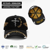 Topi Baseball Custom 5 Panel Grosir Aplikasi Salib Emas Gothic Bordir Duri Lapisan Satin Premium Snapback yang Dapat Disesuaikan