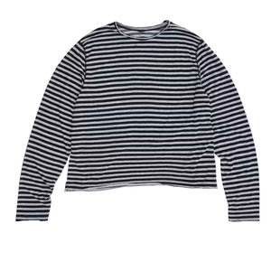 Men's Oversized <b>Striped</b> <b>Long</b> <b>Sleeve</b> Knitted Jersey T-Shirt O-Neck Casual <b>Top</b> <b>Black</b> <b>White</b> Stripe Raw Edge <b>Top</b> - Product Image 4