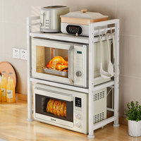Support de four à micro-ondes à double niveau réglable en hauteur pour comptoir de cuisine blanc, support de rangement pour grille-pain et four à pizza
