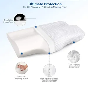 Bantal tidur ortopedi busa memori kontur, bantal tidur serviks ergonomis untuk nyeri leher dan Tidur samping,