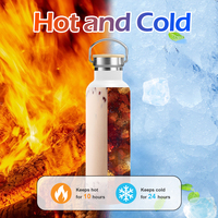 Bouteille d'eau en acier inoxydable personnalisée de 600ml à double paroi isolée sous vide de 20oz à large ouverture avec couvercle en bambou bouteille de sport