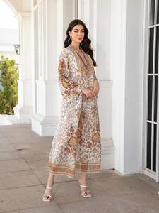 Abito lungo da donna musulmano Casual Abayas stampato con strass ricamato in poliestere Hijab - Product Image 4