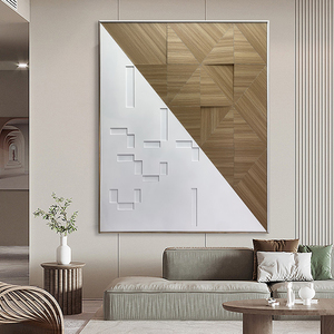Décoration de la maison encadrée géométrique mixte art abstrait Relife 3D peinture mur bois sculpté Art suspendu - Product Image 4