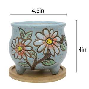 4.5 pollici Dipinta A mano di Grandi Dimensioni In Ceramica Succulente Planter Vaso di <span class=keywords><strong>Fiori</strong></span> Moderna Scrivania <span class=keywords><strong>Cactus</strong></span> erba Fiore <span class=keywords><strong>con</strong></span> Vassoio di Bambù Coperta - Product Image 2