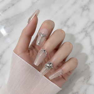 Uñas Postizas con Punta Francesa 3D con Logotipo Personalizado, Adorno de Diamantes, Cobertura Completa, Manicura Coffin para Dedos - Product Image 6