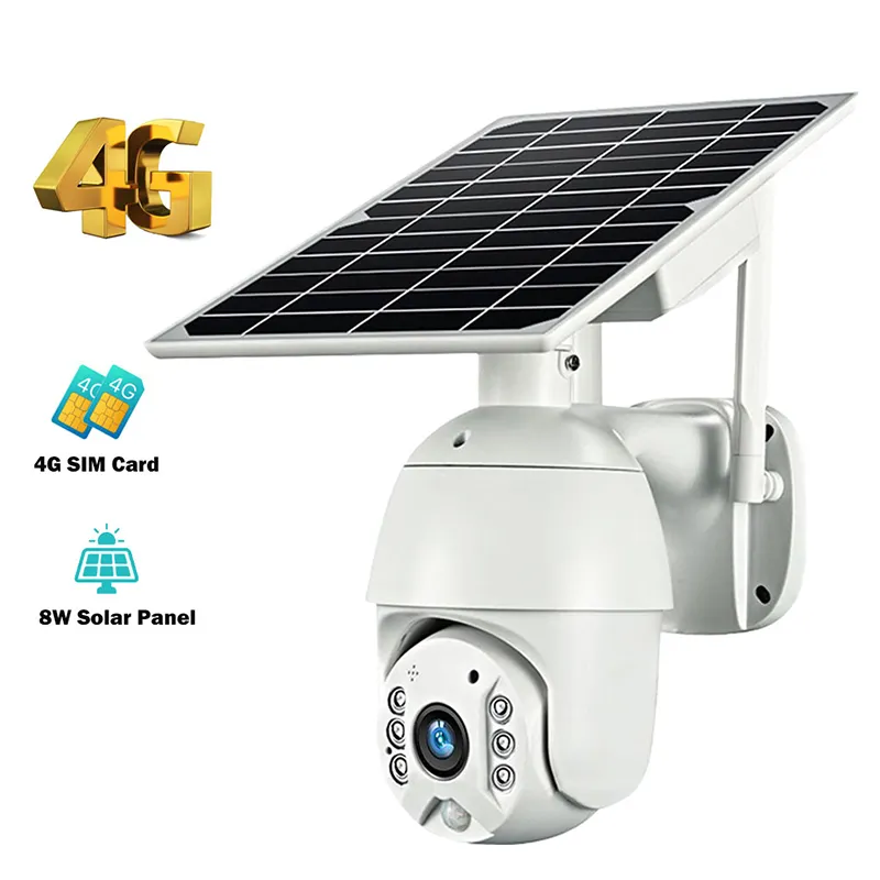 Caméra de surveillance extérieure solaire ip WIFI 4G hd 1080P, avec panneau solaire 8W, fonction carte SIM et alarme anti-Intrusion bidirectionnelle