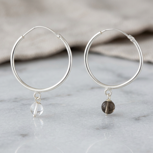 925 <b>Silver</b> Geometric Hoop Earrings with Crystal Ball Dangle Elegant Minimalist Style Unisex Gift Everyday Wear - Product Image 3