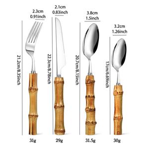 Modern Stainless Steel Cutlery Set with Bamboo Handle Knife <b>Fork</b> Spoon Silverware Flatware Sets for Wedding Restaurant - Product Image 2