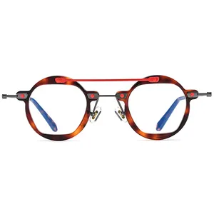 2023 아세테이트 안경 프레임 남성 새로운 레트로 라운드 투명 처방 안경 여성 광학 안경 프레임
