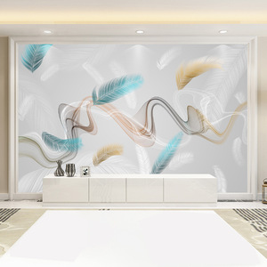 Nouveau moderne minimaliste Tv fond mur papier peint salon canapé chambre papier peint Film télévision mur plume Stickers muraux - Product Image 4