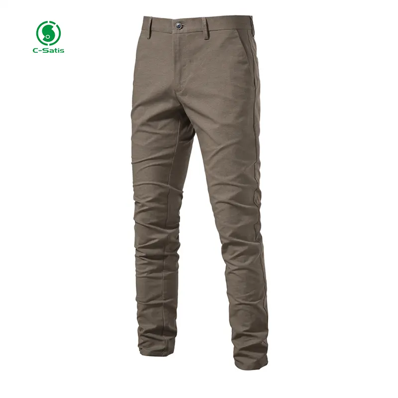 OEM Spring and Autumn New Men's Casual Pants Heavyweight Breathable Cotton Business Pants with Zipper Fly Closure