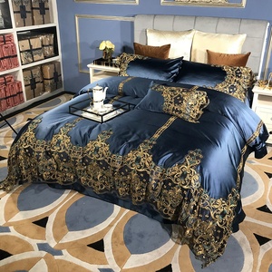 Phong Cách Châu Âu Ưa Thích Bông Thêu Ren <span class=keywords><strong>Comforter</strong></span> Bìa Màu Xanh Sang Trọng Cung Điện Tấm Ga Giường Bộ Đồ Giường Bộ Nhà Cung Cấp - Product Image 2