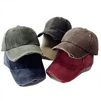 Casquette de papa vintage délavée, déchirée, à bord incurvé et réglable pour les loisirs, les activités de plein air et le sport
