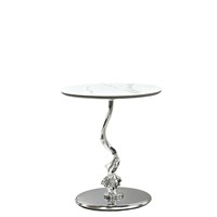 Table d'appoint ronde en pierre frittée de style moderne et luxueux, petite table basse d'angle en métal pour salon et balcon