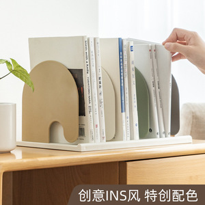Desktop Bookshelf <b>Plastic</b> Storage <b>Rack</b> 1 Layer Standing Type Office Organizer File Frame Rectangle Shape Ivory White Morandi - Product Image 4