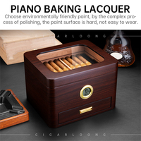 CIGARLOONG Classique Laque Double Couche Grande Capacité Fenêtre Transparente Bois de Cèdre Cave à Cigares Tiroirs Étanche à l'humidité