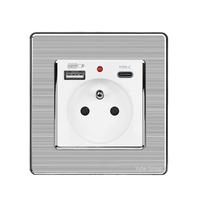 Panel de Enchufes Moderno Multifuncional de Pared, Material PC Resistente, 2 Puertos USB, IP20, 16A, 250V, 86x86mm, 2 Tomas