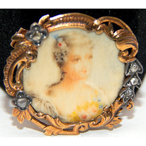 18K oro rosa ritratto dipinto a mano su porcellana con 5 diamanti taglio singolo - Product Image 3