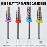 Fraise à ongles conique à tête plate 5 en 1 en carbure de tungstène de 3/32 pouces pour l'élimination du gel dur acrylique, logo personnalisé OEM