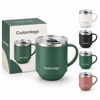 Mug isotherme portable en acier inoxydable à double paroi de 12 oz avec couvercle et poignée, personnalisable avec logo, pour café chaud et froid, idéal pour les voyages