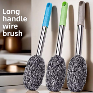 Éponge à récurer en acier inoxydable à long manche avec poignée en plastique, nettoyeur à boule <span class=keywords><strong>métallique</strong></span> écologique pour casseroles, poêles et nettoyage quotidien de la cuisine - Product Image 5