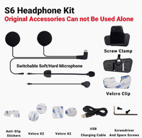 Kit d'accessoires pour casque de moto S6 avec interphone, microphone souple et rigide remplaçable, support de fixation, chargeur USB et autocollants 3M