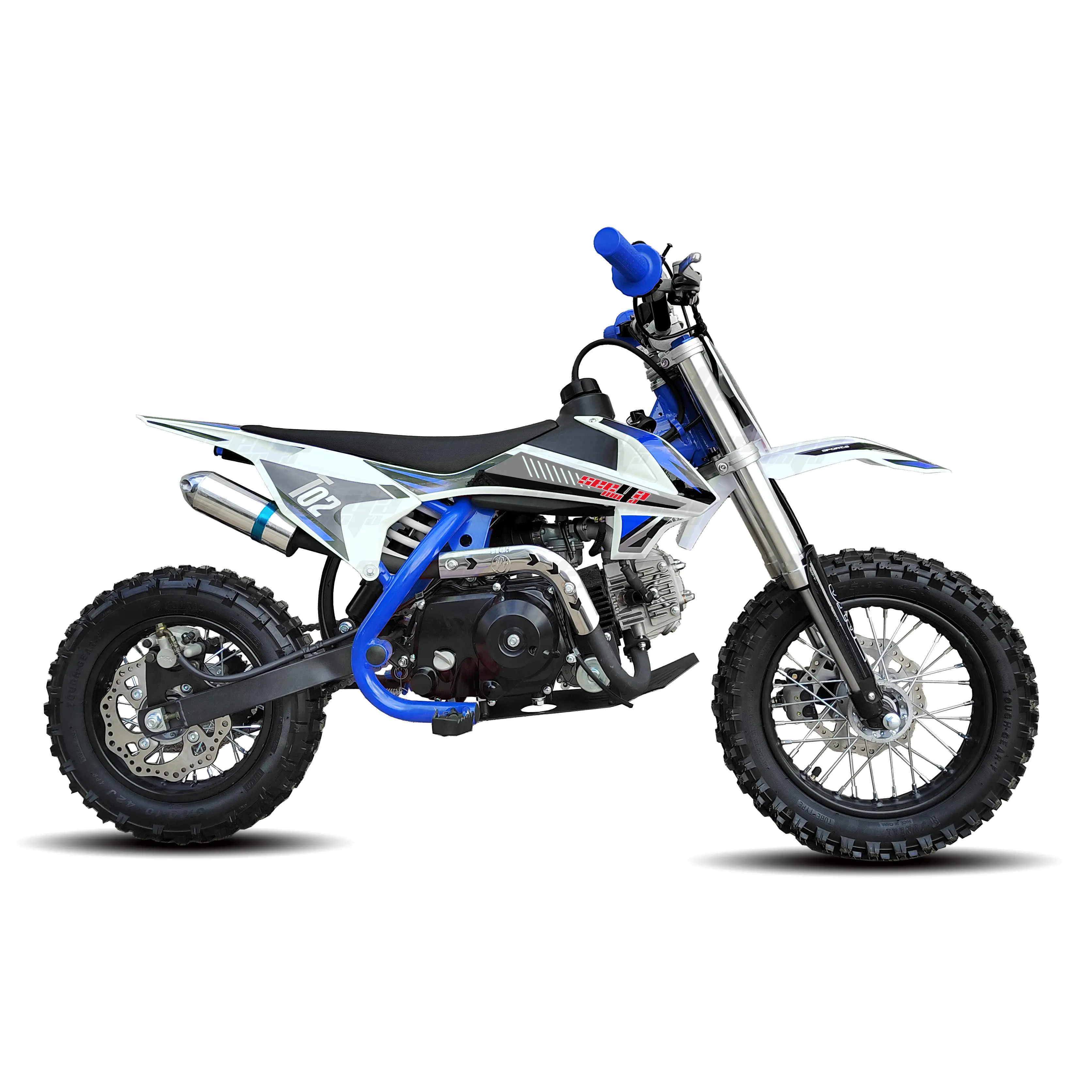 Novo azul 110 moto cruz 4 tempos, fora da estrada, totalmente automático, pit bike crianças, dirt bike, cruzamento, motocicleta t02 com ce