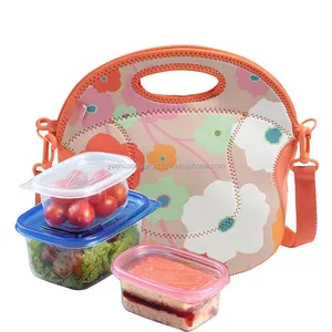 Пользовательские цветочный принт Обед сумка с ремешком сублимации неопрена путешествия еда кулер для детей дамы