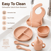 Ensemble d'alimentation pour bébé en silicone personnalisé, sans BPA, comprenant un bavoir, un bol, une assiette, une cuillère, une fourchette et une tasse à paille