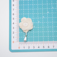 Appliques en tissu lapin fleuri en gros avec bouton et perle tombante, embellissements sans colle pour pinces à cheveux, vêtements, sacs, artisanat DIY