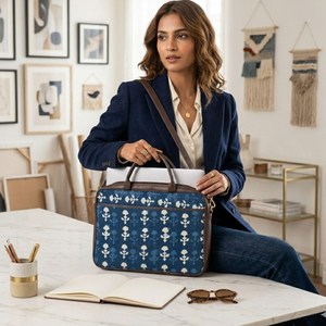 Handmade Blue Block Print Laptop <b>Bag</b> Cotton Office Messenger <b>Bag</b> Ethnic <b>Work</b> <b>Bag</b> - Product Image 3