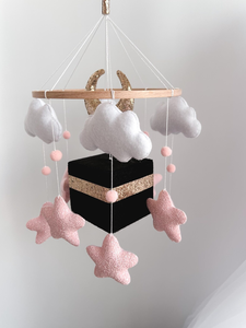 Articles cadeaux personnalisés uniques Kaaba, décoration murale pour chambre d'enfant, <span class=keywords><strong>cube</strong></span> musical islamique rose en feutre, mobile Coranique Mekka pour bébés filles - Product Image 2
