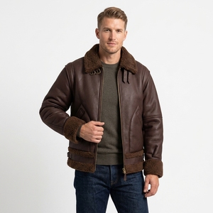 Blouson Bomber Personnalisé pour Homme <span class=keywords><strong>en</strong></span> Cuir Velours et Fourrure Intégrale – Manteau Moto Hiver – Support OEM - Product Image 2