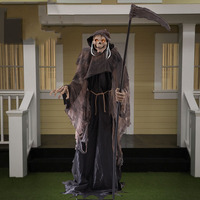 Halloween Mécanique Électrique Rougeoyant Animé Induction Sorcière Clown Mort Faucheuse Faux Citrouille Épouvantail Squelette Fantôme Chevalier