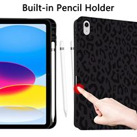 Coque noire antichoc antidérapante à imprimé léopard avec fente pour stylet et support rabattable pour iPad 10e génération 10.9 2022/A16 11e génération 2025