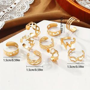 Lot de 10 bagues d'orteil vintage plaquées or, étoile et lune, ajustables, bijoux de pied pour femme, style plage, usage quotidien - Product Image 4