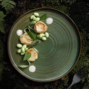 Factory Direct Großhandel Nordic unregelmäßig Green Catering Hotel Porzellan teller Keramik Teller für Restaurant - Product Image 1
