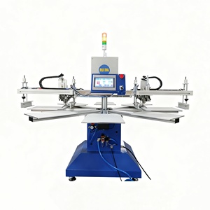 เครื่องพิมพ์สกรีนเสื้อยืดแบบหมุนอัตโนมัติ <span class=keywords><strong>2</strong></span> สี <span class=keywords><strong>8</strong></span> สถานี สำหรับพิมพ์โลโก้ขนาดเล็ก ป้าย ถุงสินค้า - Product Image 6