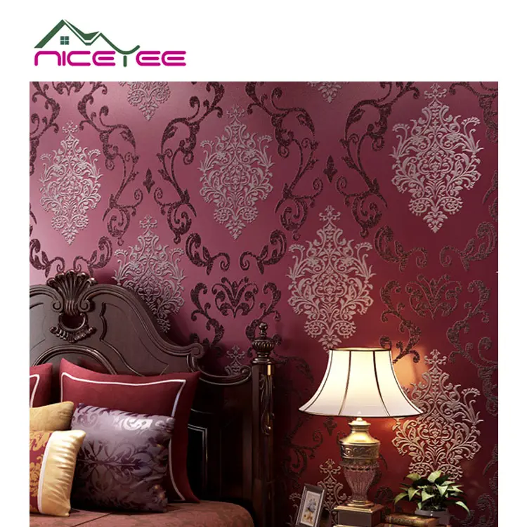 Classic style wall paper rolls home decoration Damascus wallpaper purple color luxury damascus wallpaper