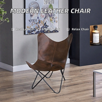 Chaise papillon de loisirs en cuir véritable brun moderne à succès pour la maison, le bureau et le salon