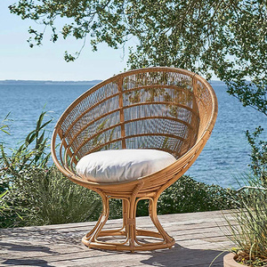 Fauteuil œuf en rotin moderne de luxe, semi-extérieur, fauteuil lounge en rotin tressé avec coussin pour jardin, patio, hôtel, balcon, mobilier - Product Image 5