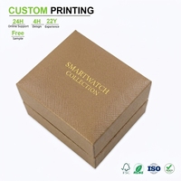 Caja Rígida para Colección de Relojes Inteligentes, Textura Cruzada Marrón con Logotipo en Lámina Dorada, para Empaquetado al por Mayor de Marcas de Tecnología Vestible